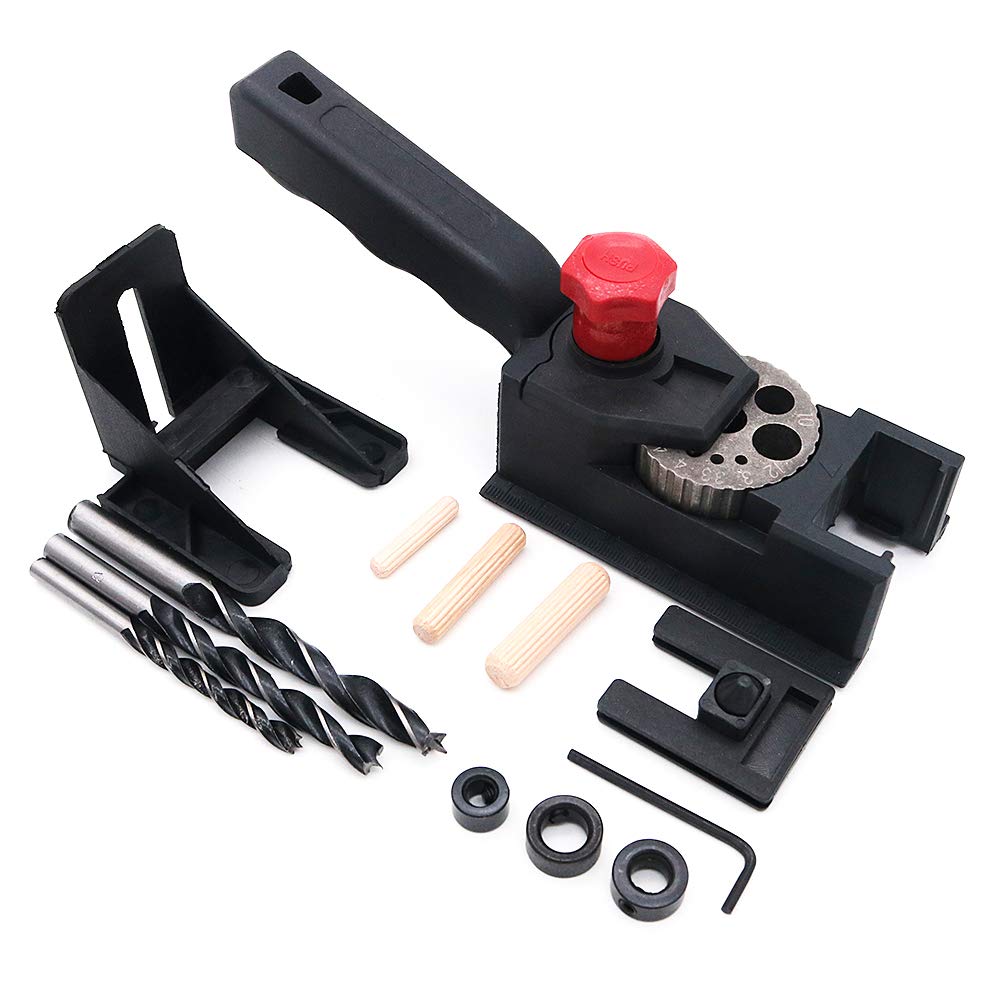 NUZAMAS Hole Drill and Plug Kit, 38 Piece Set, Drilling Size 6, 8,10, 30 Dowel pins, Hole Jig Woodwork Guide Clamp Locator Set Kit Woodworking Hand Tools