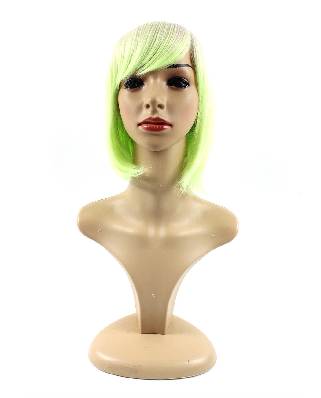 Xiaoyu Women Cosplay Party Costume BOBO Wig, Synthetic Natural Straight Hair, Pink to Green
