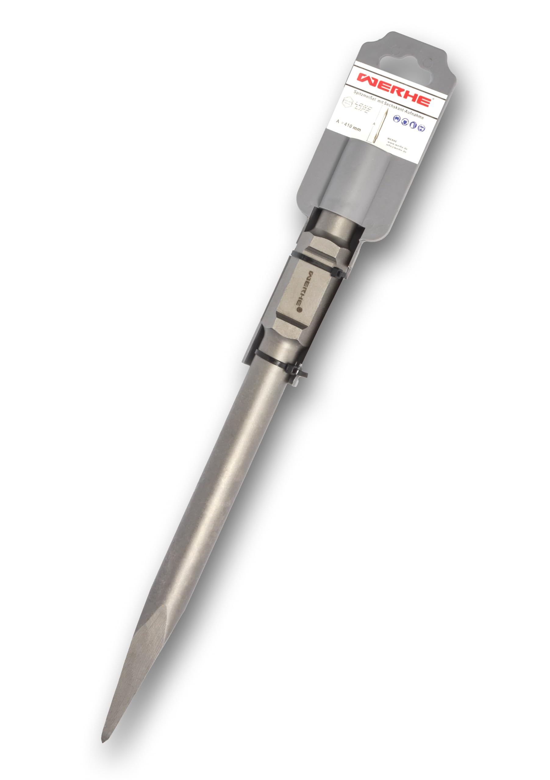 WERHE Professional SDS Hex Moil Shank Pointed Chisel for Demolition Hammer 30 x 410 mm Stainless Steel