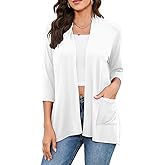 HIYIYEZI Womens Casual Lightweight Cardigans with Pockets 3/4 Sleeve Open Front Dusters