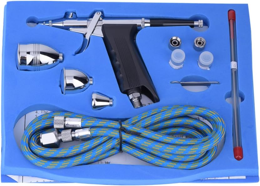 Paint Sprayers Gun Set 3 Cups Spray Gun Trigger Airbrush Kits for Art Painting 166 AK, Silver