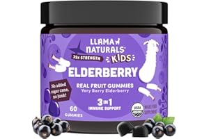 Llama Naturals Elderberry Gummies for Kids, Vegan, Organic Immune Support Supplement with Vitamin C and Zinc, Toddler Real Fruit Gummy Vitamins for Immunity, Chewable, No Added Sugar Cane, 60 Ct