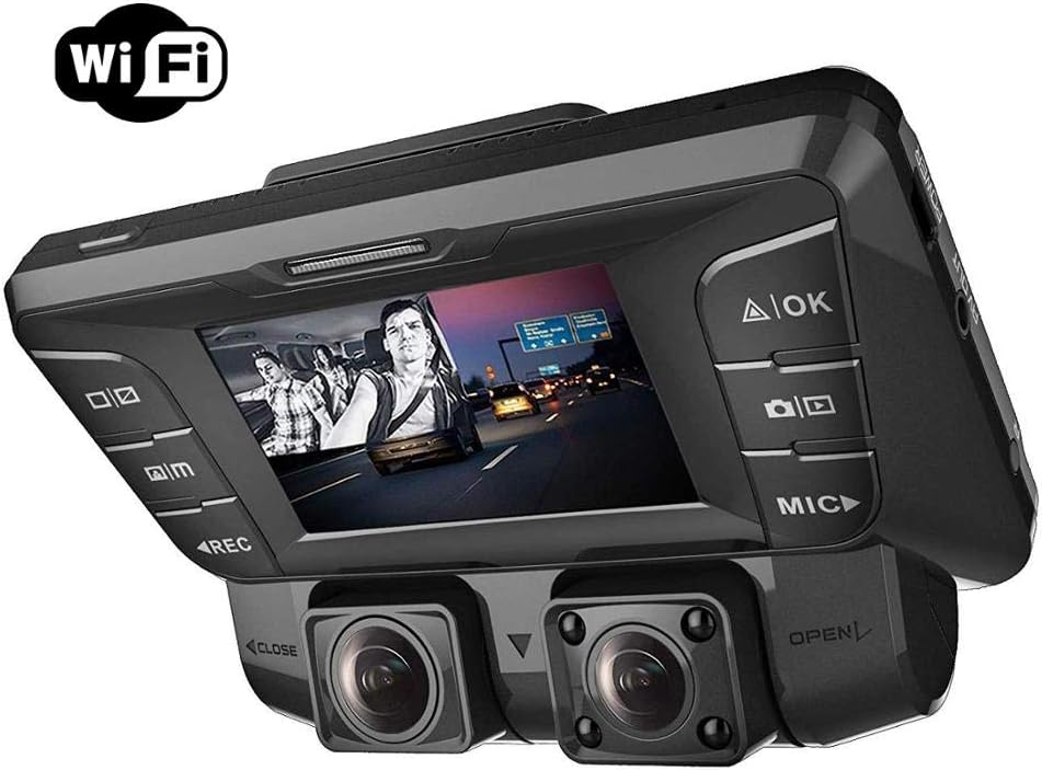 WQYRLJ Car DVR Camera WiFi 1080P Full HD Wi-Fi Ultra Wide Angle LCD Screen Car Dash Cam Upgrade Version Front Back Dual Lens