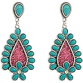 Turquoise Bohemian Drop Dangle Metal Large Oval Earrings Statement Teardrop Earrings Western Earrings For Women Jewelry Gift