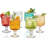 Vintage Wine Glasses Set of 6, 8 oz Wine Glasses, Embossed Floral Glass Cups Set,Unique Embossed Pattern Stemmed Cocktail Glasses,Classic Goblet Party Glasses, Wine Glasses Goblets for Daily Use