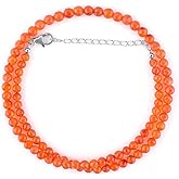 OdrillionGems Natural Orange Carnelian Gemstone Beads Choker Necklace, Minimalist Jewelry, 925 Sterling Silver, Rhodium Plated, Chakra Healing Crystals, Women Jewelry, Size 18inch