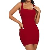 SHAPERIN Shaper Dress Built in Shapewear Sexy Square Neck Sleeveless Bodycon Summer Mini Tank Dress for Women