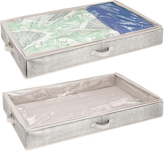 mDesign Set of 2 UnderBed Storage Box Fabric Storage Box with Clear