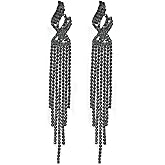 Rhinestone Earrings for Women Sparkly Long Tassel Earrings Dangle Drop Earrings Lightweight Stud Crystal Cubic Zirconia Statement Earrings Chandelier Earrings Trendy Jewelry Prom Wedding Party Accessories
