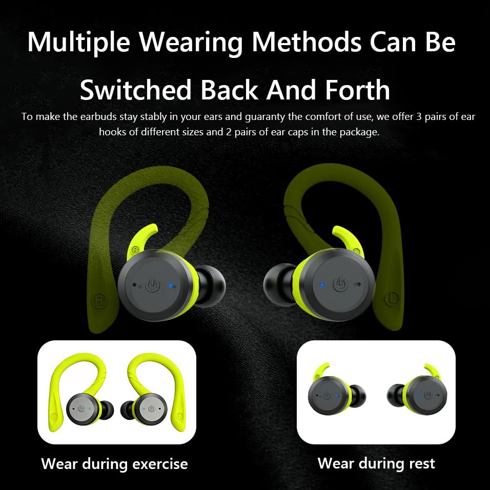 Fone De Ouvido Natação Bluetooth Sem Fio Prova Dágua Tws Fones De Ouvido Intra Auriculares Graves Potentes Adequado Para Usar Durante O Exercício (Verde)