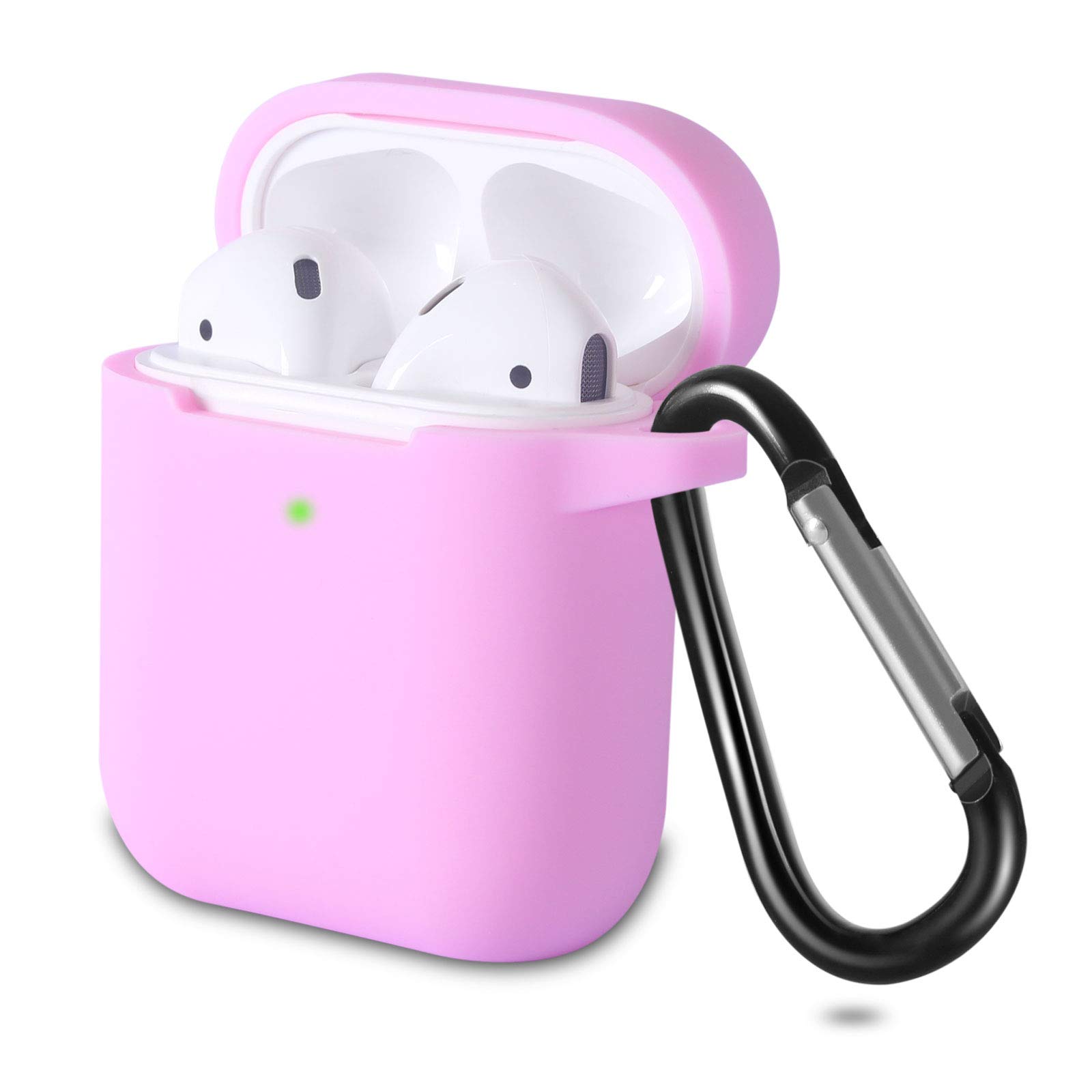 KOKOKA Case Cover Compatible with AirPods 2 & 1, Silicone Shockproof Case Cover for Airpods 2 &1 Front LED Visible Extra Protection with Carabiner, Lavender Pink