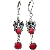 Owl Lever Back Earrings, Handmade Personality Attractive Drop Dangle Pendant Ear Clip for Her, Cute Jewelry for Bohemian Style Lover