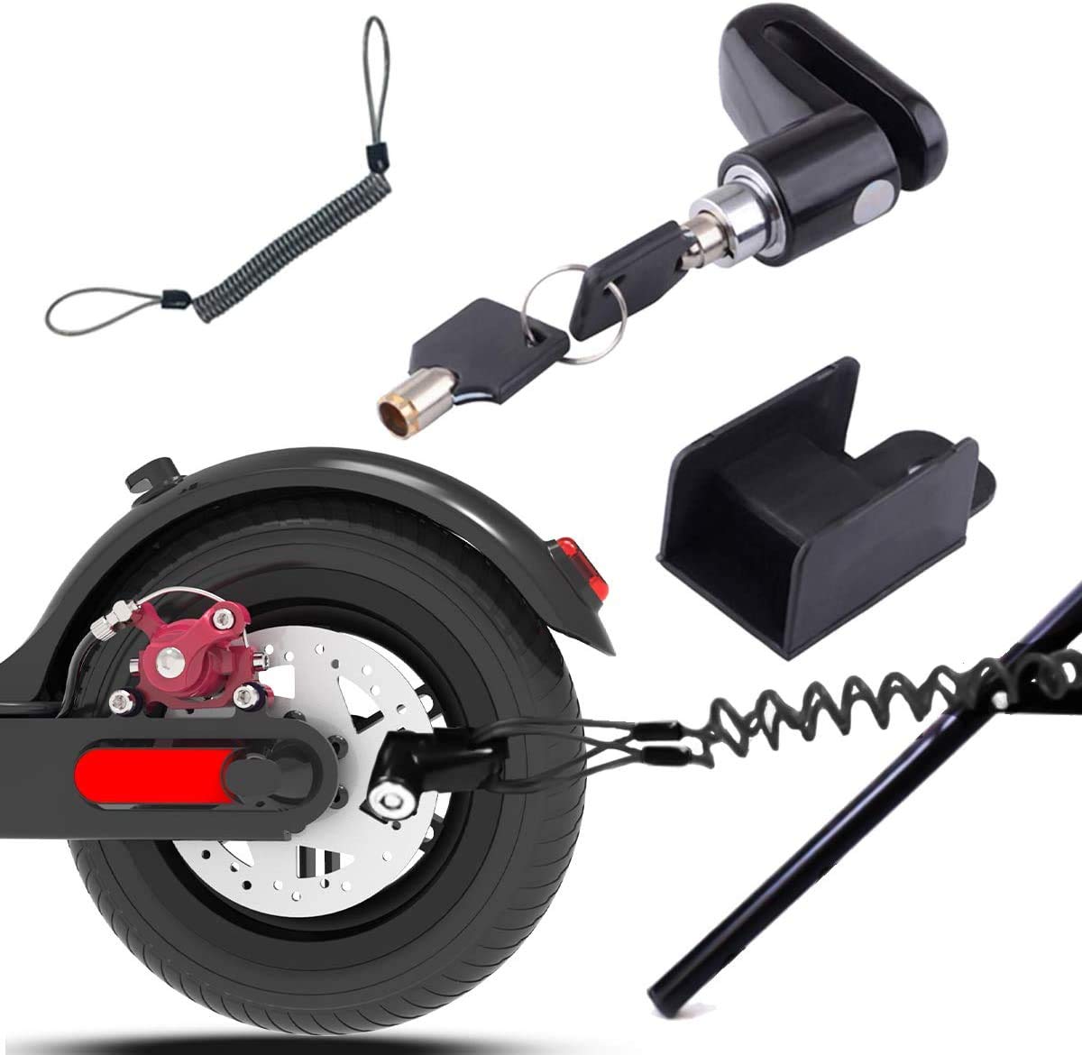 Disc Brake Lock for Electric Scooter-Theft Steel Wire Lock Disc Brake Wheel Lock Set for Xiaomi M365/PRO Electric Scooter Accessory Wheels Locker with Reminder Rope (Black) — image 1