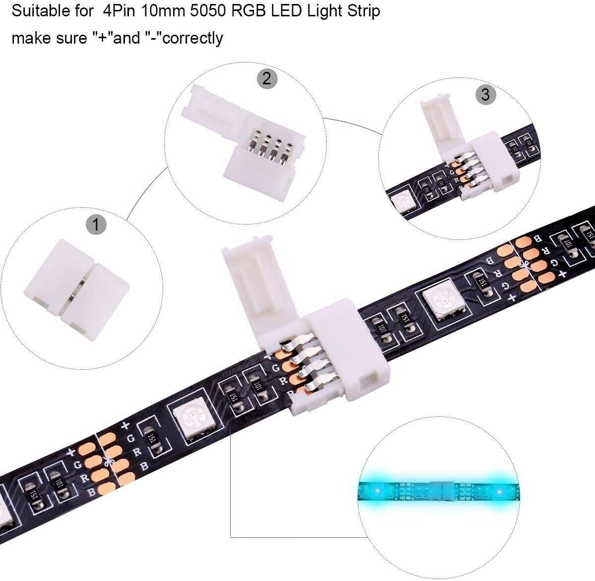 VIPMOON 20 Pack 4 Pin LED Strip Light Connectors for 10mm Wide SMD 5050 5630 RGB LED Strip Lights - Image 4