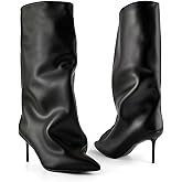 Lunhonk Slouchy Knee High Boots Women, Black Boots with Pointed Toe Stiletto Heel Pull on Closure Shark Boot High Heel Boot for Women