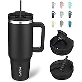 BJPKPK 40 oz Tumbler With Handle Insulated Tumblers With Lid And Straw Stainless Steel Thermal Cup,Black