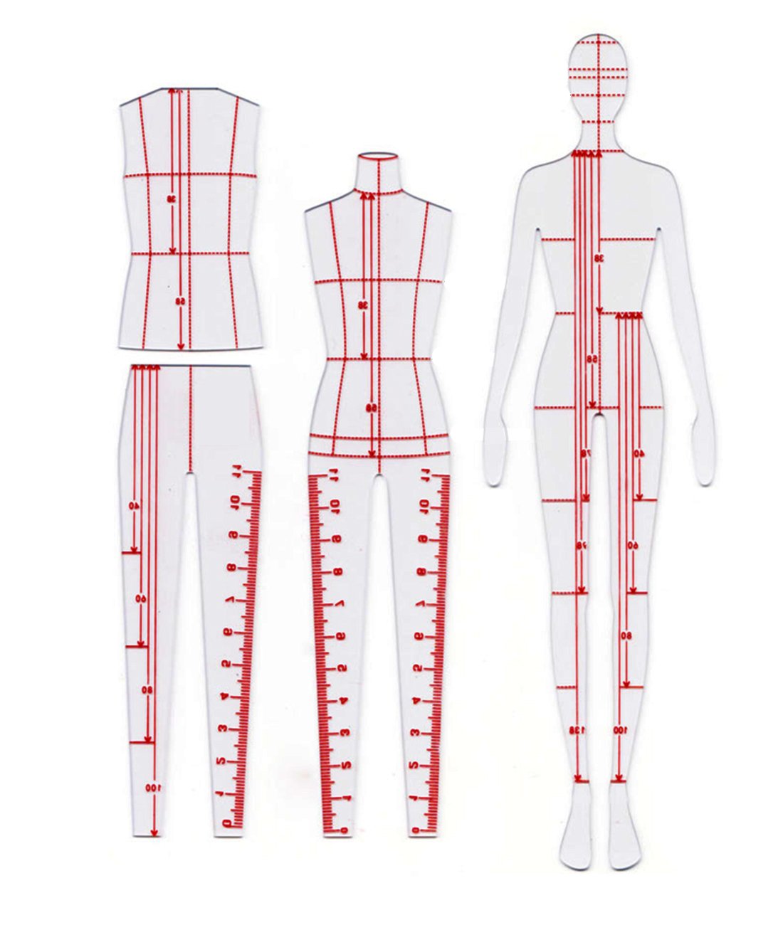 XIEHAIGE 4 Pcs Humanoid Clothing Measuring French Curve Pattern Grading Rulers Pattern Styling Design Craft Sewing Tool Set