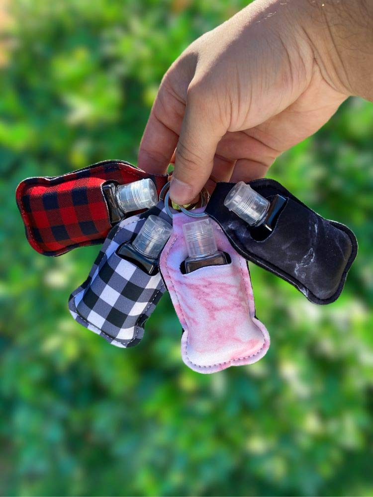 AmzElite 4 Pack Sanitizer Keychain Holder, Reusable Empty Individual Travel Bottles, Refillable 1oz Plastic Squeeze Pocketbac Containers for Hand Sanitizer, Soap, Lotion with Clip Holder : Beauty