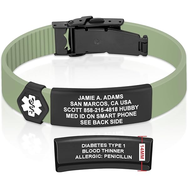 Pulmonary Embolism Medical Alert ID Bracelet - Reversible Sport/Slim Silicone, Waterproof, Engraved Plate