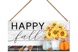 QVUXZ Fall Wood Sign Decor, Happy Fall Pumpkin Wall Decor for Home Porch Farmhouse Living Room Autumn Front Door Decorations Buffalo Plaid Thanksgiving Harvest Sunflowers Hanging Sign Decor