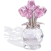XINSHENGIA Crystal Rose Flower Collectible Figurine,Valentines Gifts for Girlfriend or Wife Bouquet Figurines Artificial Flowers Quartz Glitter Roses for Glass Flowers(Pink)