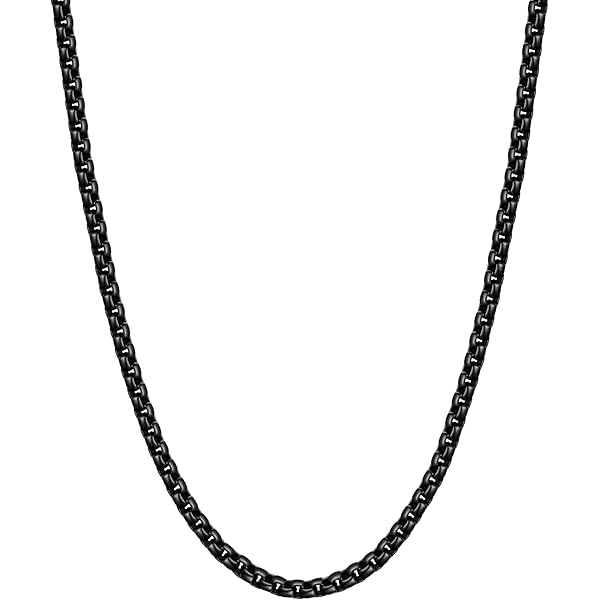 Fiusem Black Rope Chain for Men, 2mm Stainless Steel