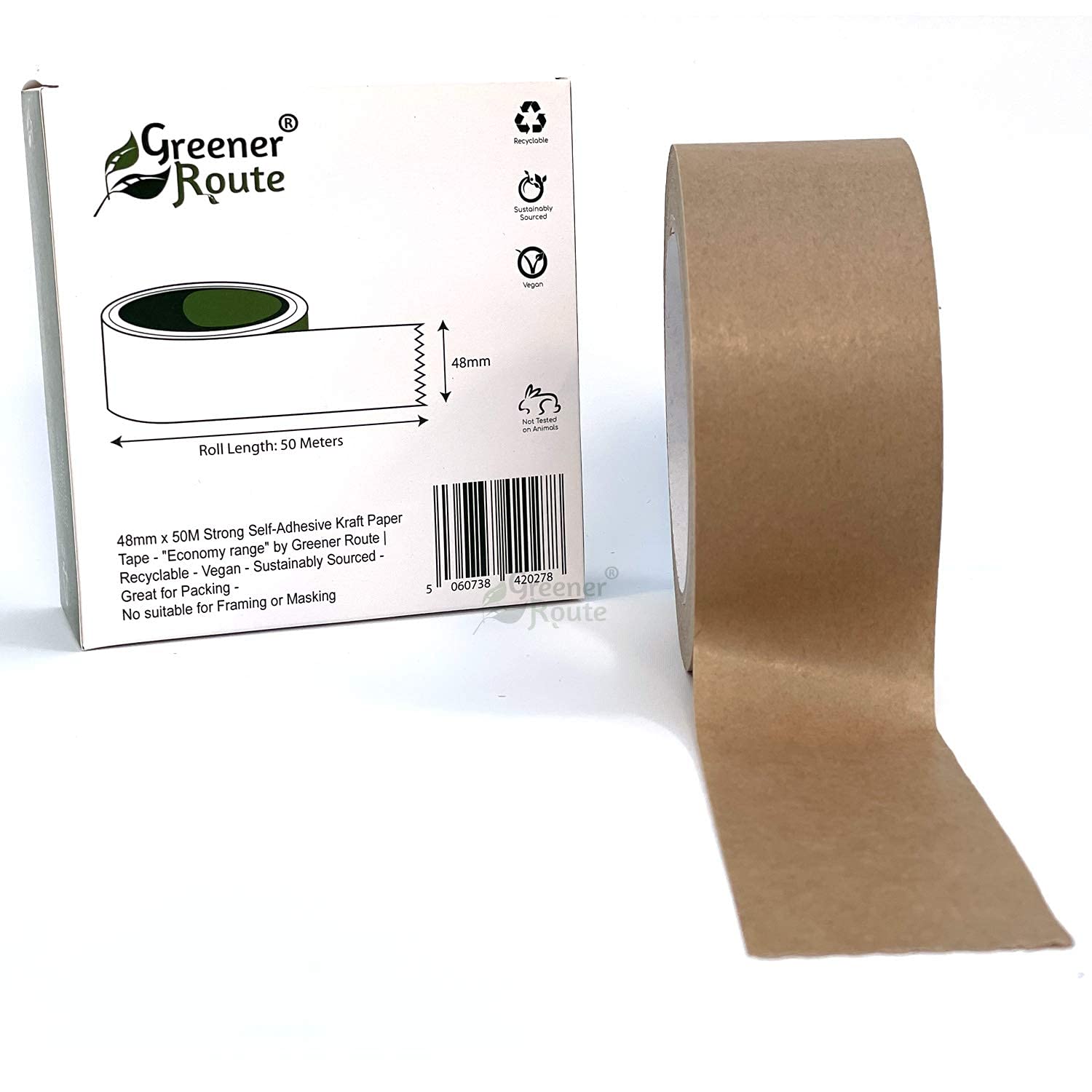 Greener Route Strong Packing Kraft Paper Tape Eco 48mmx 50m Hotmelt Self-Adhesive Parcel Packaging Sealant - Recyclable… (1)