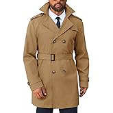 Runcati Men's Trench Coat Double Breasted Notched Lapel Long Jacket Belted Windbreaker Casual Slim Fit Overcoat