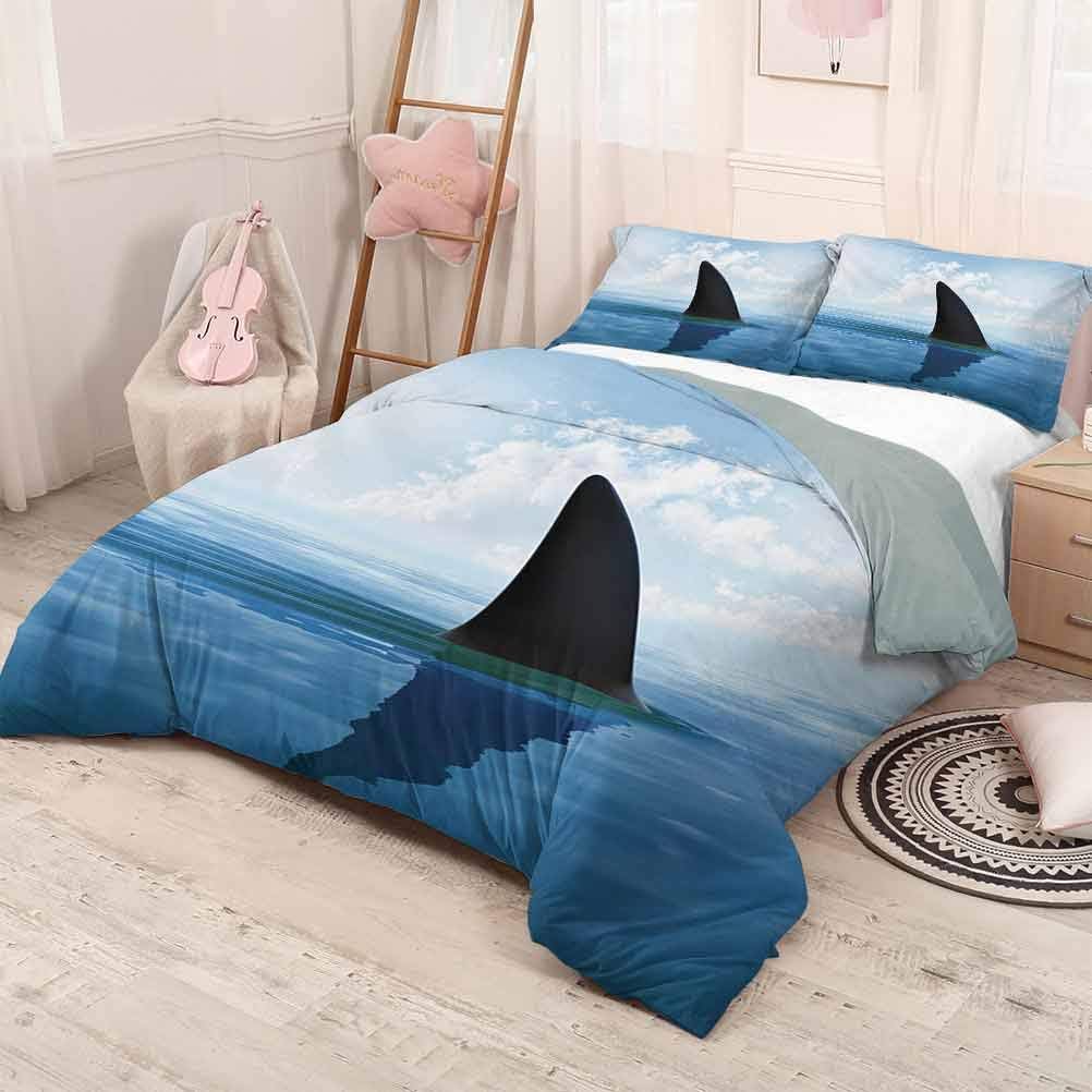 HELLOLEON Shark Extra Large Quilt Cover Shark Fish Fin Over The Sea Surface Danger Caution Themed Picture Can be Used as a Quilt Cover-Lightweight (Twin) Grey Violet and Pale Blue