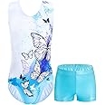Domusgo Girls Gymnastics Leotards Set One Piece Sleeveless Tumbling Outfits with Matching Shorts Size 5-12 Years Old