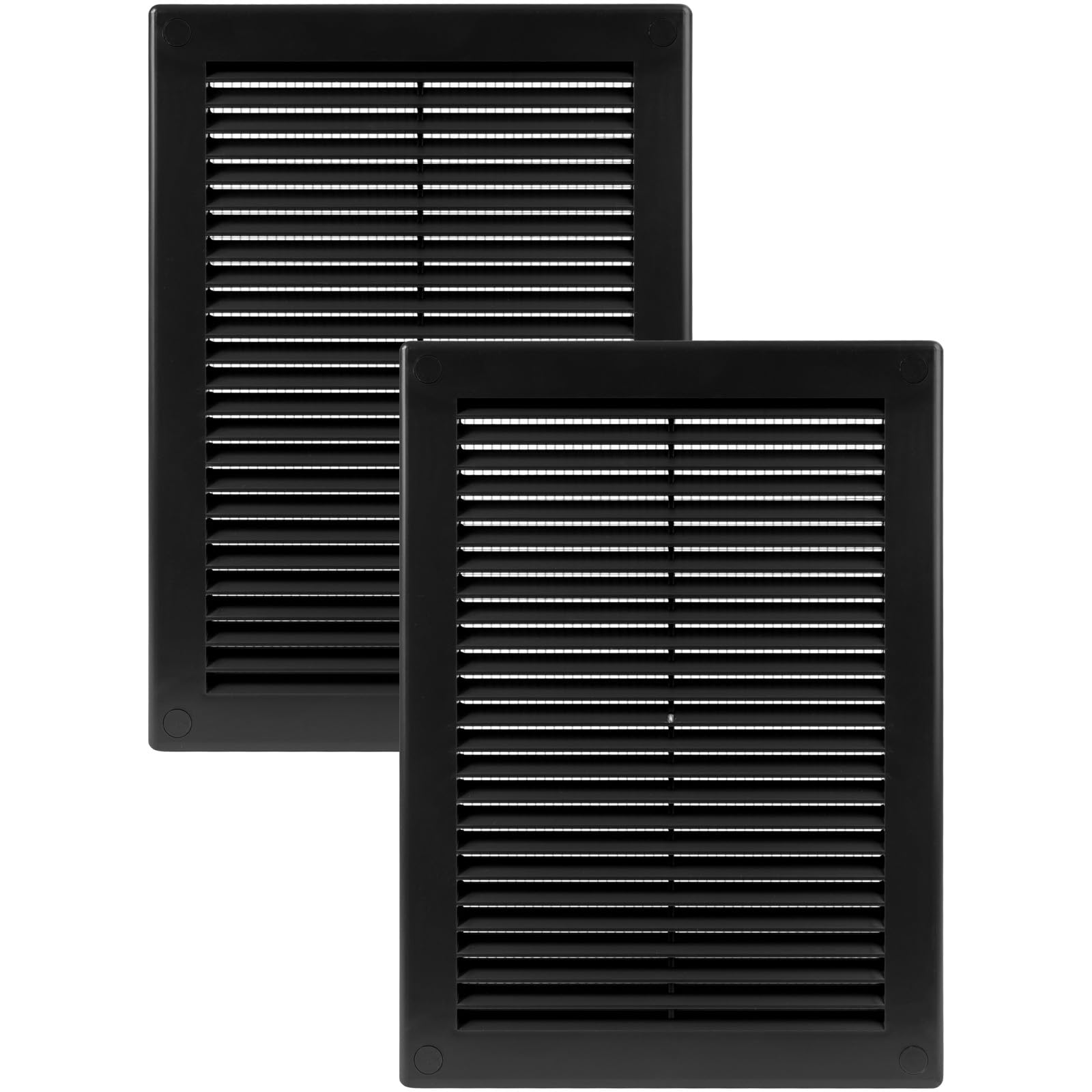 Vent Systems 180 x 250 mm / 7" x 10" Inch Black Soffit Vent Cover - Pack of 2 - Flat Rectangular Air Vent Louver - Grille Cover - Built-in Insect Screen - HVAC Vents for Bathroom, Home Office, Kitchen
