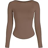 CIDER Women Long Sleeve Crop Top Boat Neck Slim Fit Tight Basic Tee Shirts 2025