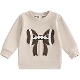 Karuedoo Toddler Baby Girl Football Outfit Football Bow Embroidery Crewneck Pullover Sweatshirt Long Sleeve Shirts Fall Tops