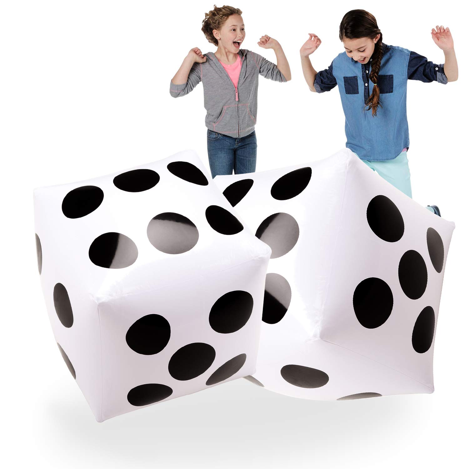 Photo 1 of Novelty Place 2 Pcs Jumbo Inflatable Dice, 20" White and Black Giant Dice for Indoor and Outdoor Broad Game, Ludo and Pool Party