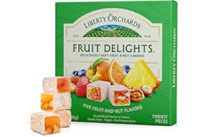 Liberty Orchards, Fruit Delights - Assorted Vegan Fruit and Nut Candies, Gluten Free, Lokum with Nuts, Strawberry & Walnut Turkish Delight Gourmet Snack 10 Oz