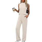 XIEERDUO Two Piece Sets for Women Summer Outfits Travel Mock Neck Lounge Sets Wide Leg Pants Beach Vacation Clothes