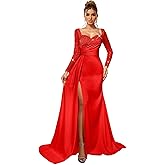 yinyyinhs Long Sleeve Mermaid Prom Dresses with Slit Satin Formal Dress 2026 Sparkly Sequin Evening Party Gowns for Women