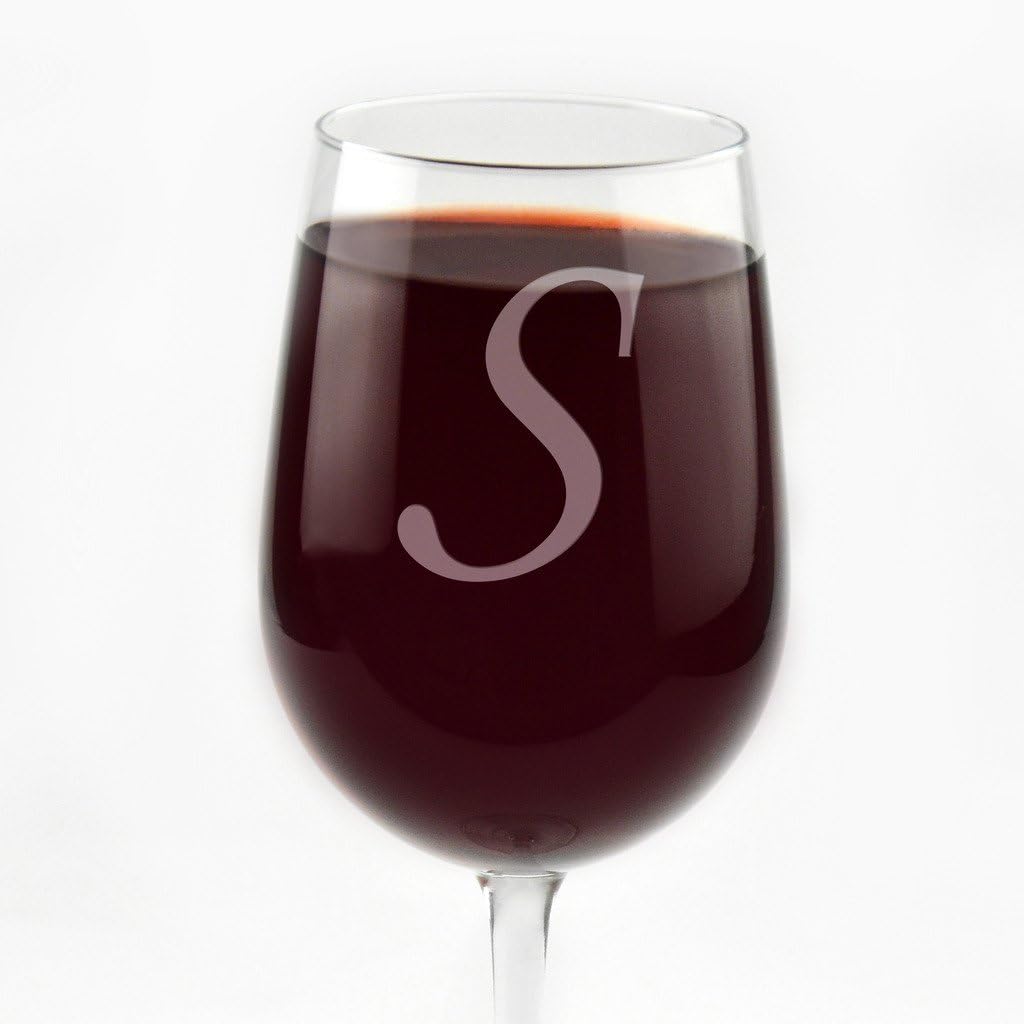 Letter S Engraved Monogram Wine Glass