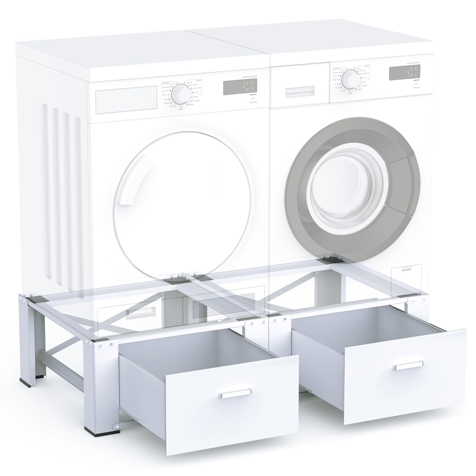 Photo 1 of 2 Pack Laundry Pedestals with Drawer, Universal Fit, 29'' x 29'' x14.3'', Heavy-Duty Steel, Washing Machine Base Stand, Dryer Base Platform, Capable of Supporting 700 lbs, White