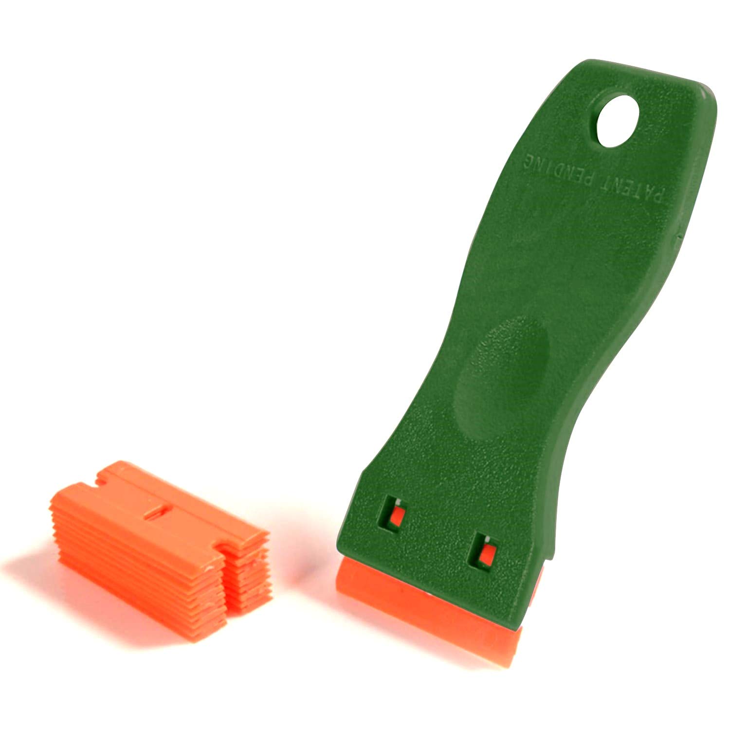 CANOPUS Plastic Scraper Tool Non Scratch with 10 Plastic Razor Blades, Razor Scraper, Ideal for Scraping Stickers, Labels and Decals from Glass, Windshields, Green