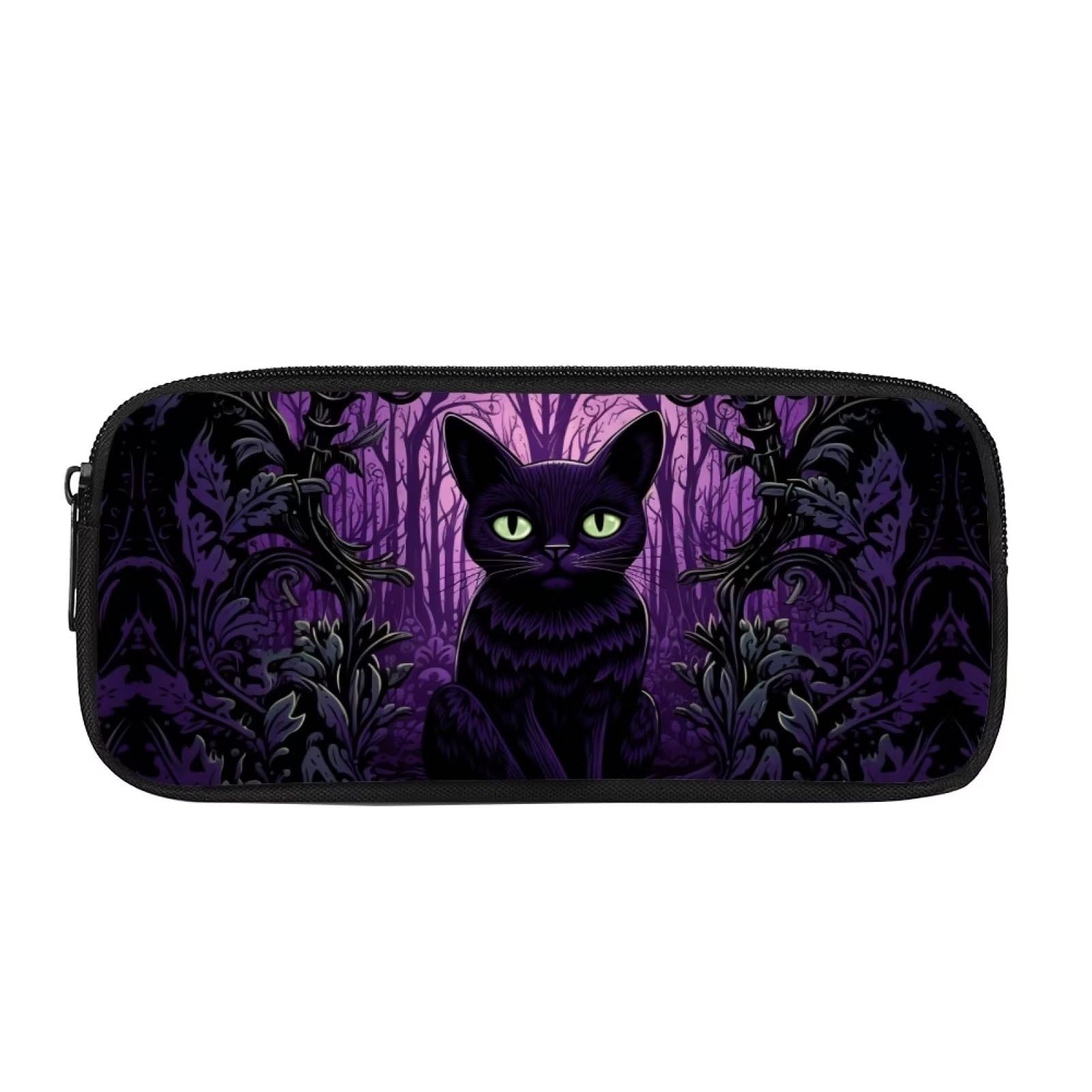 Showudesigns Black Cat Pencil Case for Kids Girls Pouch Big Capacity Pencil Bag Pen Holder for Middle High School Office College Stationery with Zipper Purple