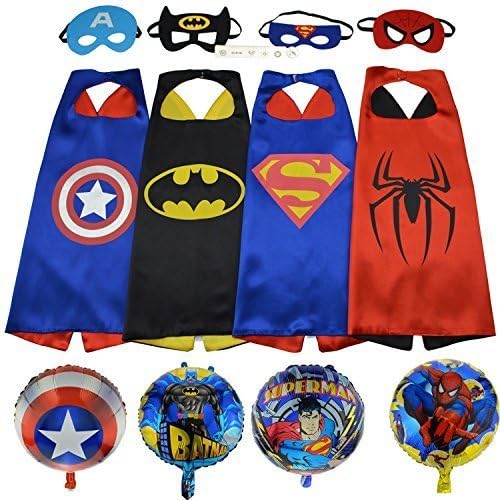 Tsye Superhero Assorted Kids' Costumes with Satin Cape and Felt Mask (Set of 4)