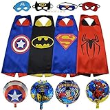 Superhero Costumes (4 Satin Capes and 4 Felt Masks) and Superhero Party Supplies for Kids