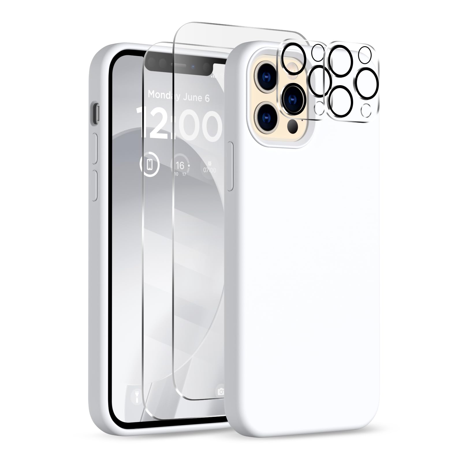 COFFKER for iPhone 12 Pro Max Case, [2X Camera Protector + 2X Screen Protector], Full-Body Silicone Shockproof Protective Cover, Microfiber Lining Phone Case for iPhone 12 Pro Max 6.7", White