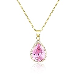 Linawe Pink Crystal Pendant, Gold Chain Imitation