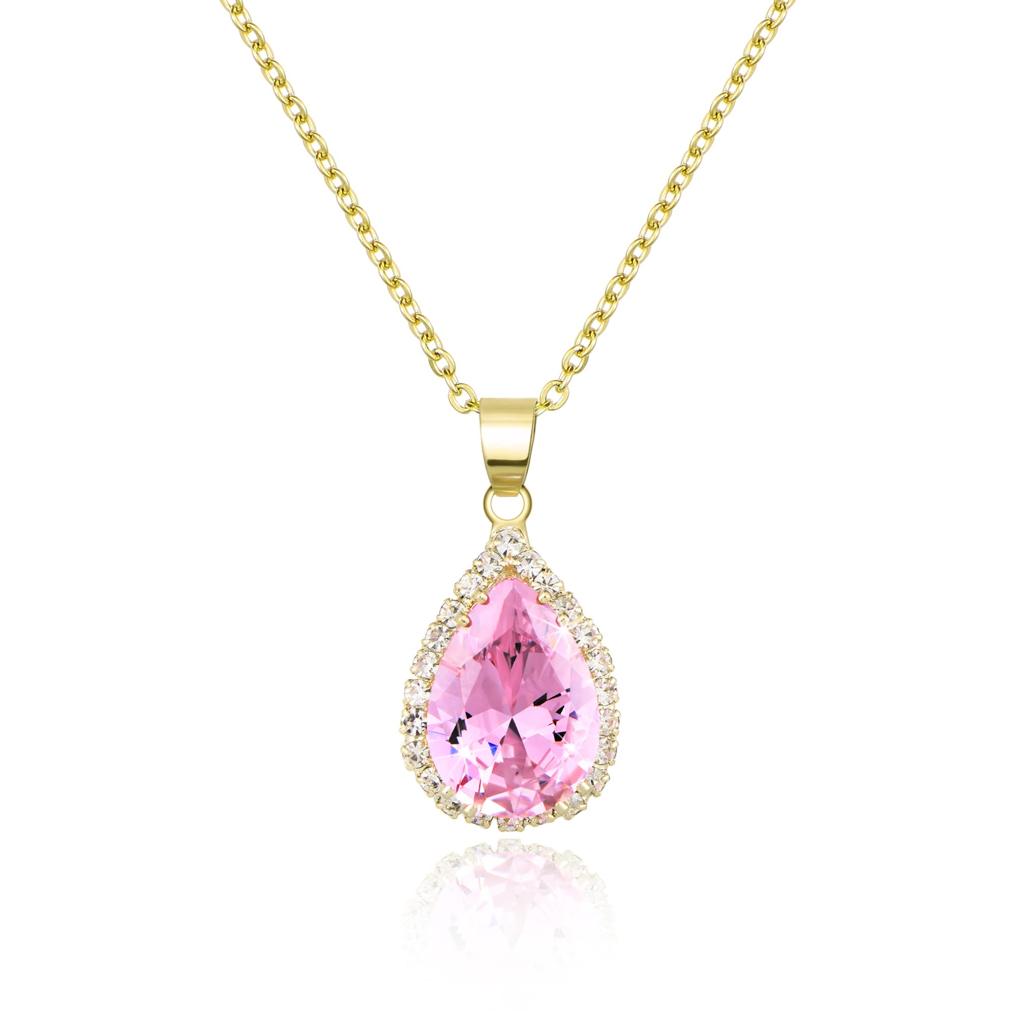 Linawe Pink Crystal Pendant, Gold Chain Imitation