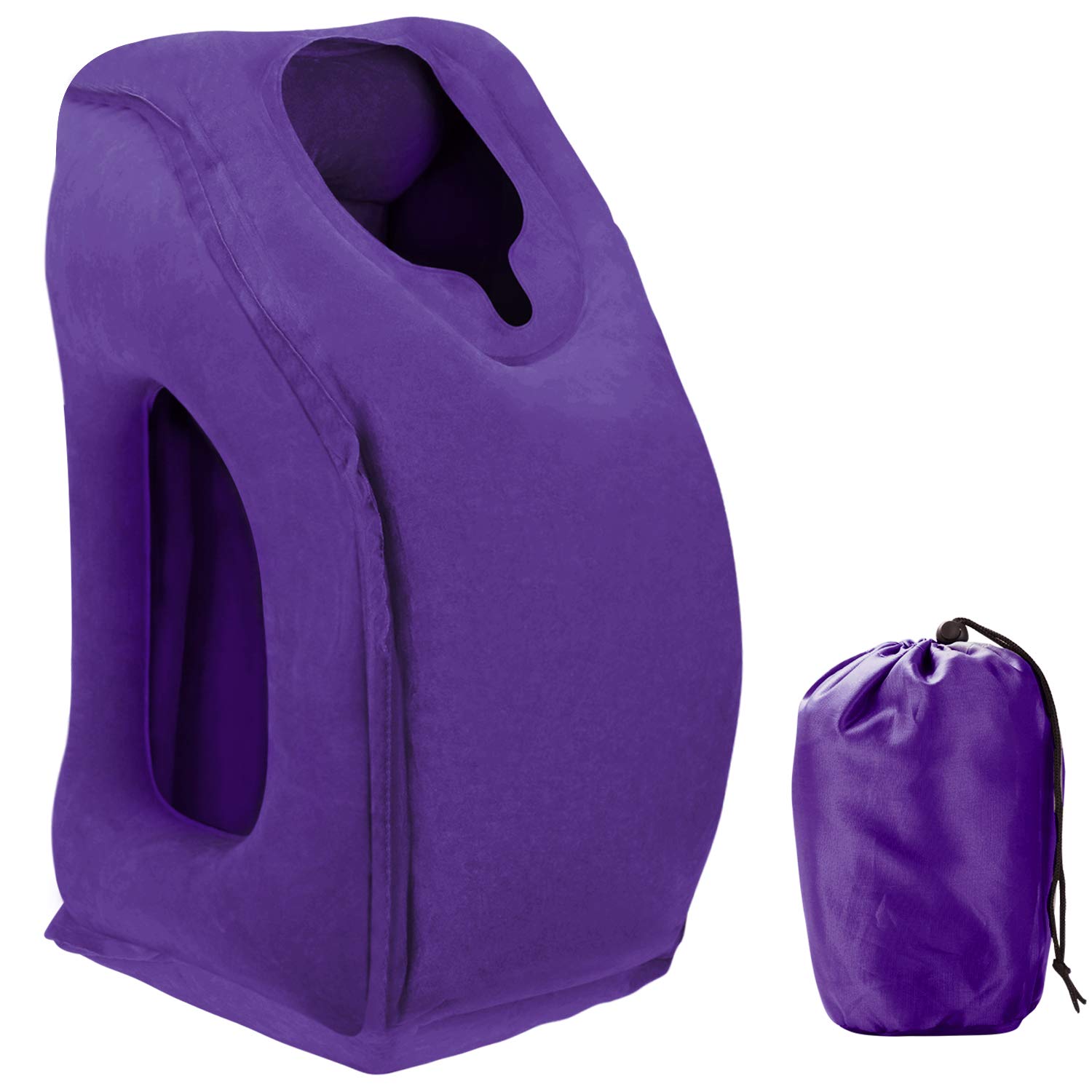 Saibit Inflatable Travel Pillow, Ergonomic Comfortable and Protable Flight Sleep Inflatable Pillow for Airplanes and Trains Travel, Office Napping, Camping etc. (Purple)