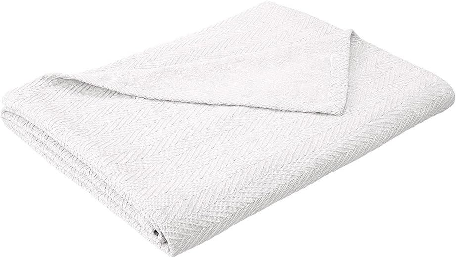 eLuxurySupply Metro Weave Blanket - 100% Soft Premium Cotton Blanket - Perfect for Layering Any Bed, Full/Queen, White