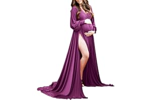 CHOIYUBELLA Dedysler Maternity Gowns Long Sleeves Baby Shower Dress for Photoshoot Wrap Split Sweetheart Maxi Photography