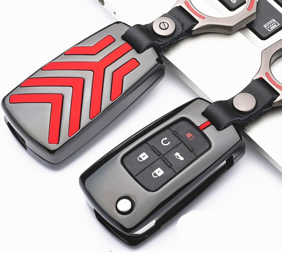 Red Stripe Brown Zinc Alloy Car Smart 3 4 5 Buttons Key Cover Chain Case Fob For Buick Enclave Encore LaCrosse Regal Verano Chevrolet Camaro Cruze Equinox Impala Malibu SS Sonic Spark Volt GMC Terra